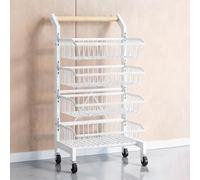 4 or 5 Tier Metal Wire Snack Rack with Wheels, Mobile Supermarket Retail Display Shelf, Adjustable Supermarket Shelf, Retail Display Rack for Convenience Store, Grocery(White,Fourth floor)