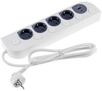 4-Outlet Power Strip with Individual Switch for Each Outlet, USB-A/C, 1.5m Cord, General On/Off Switch, White