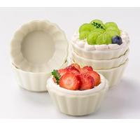 4 oz Ramekins Set of 6, Ramekins Oven Safe, Porcelain Ramiken Set, Souffle, Custard Cups for Baking, Beige