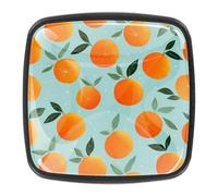 4 Pack 1.18" Dresser Drawer Knobs, Square Crystal Glass Cabinet Pulls with Screws for Kitchen, Bathroom, Nursery Nursery Kids Room (Cute Orange Fruits Pattern)