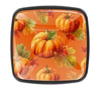 4 Pack 1.18" Dresser Drawer Knobs, Square Crystal Glass Cabinet Pulls with Screws for Kitchen, Bathroom, Nursery Nursery Kids Room (Seamless Orange Pumpkins with Maple Leaves)