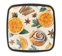 4 Pack 1.18" Dresser Drawer Knobs, Square Crystal Glass Cabinet Pulls with Screws for Kitchen, Bathroom, Nursery Nursery Kids Room (Watercolor Orange Slices on Creamy Background)