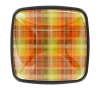 4 Pack 1.18" Dresser Drawer Knobs, Square Crystal Glass Cabinet Pulls with Screws for Kitchen, Bathroom, Nursery Nursery Kids Room (Orange and Lime Green Hues Autumnal Plaid Pattern)