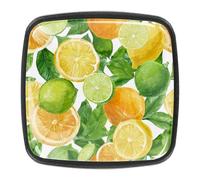 4 Pack 1.18" Dresser Drawer Knobs, Square Crystal Glass Cabinet Pulls with Screws for Kitchen, Bathroom, Nursery Nursery Kids Room (Lemon Lime and Orange Fruits)