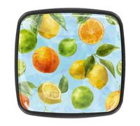 4 Pack 1.18" Dresser Drawer Knobs, Square Crystal Glass Cabinet Pulls with Screws for Kitchen, Bathroom, Nursery Nursery Kids Room (Watercolor Lemon Lime and Orange Fruits Seamless Pattern)