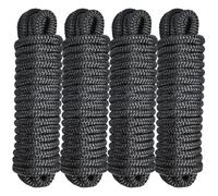 4 Pack 1/2" x 25’ Boat Dock Lines for Boat & Pontoon, Premium Marine- Grade Double Braided Nylon Dock Line, Pre-Spliced with a 12" Eyelet-Black,Boating Gifts for Men