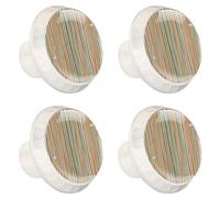 4 Pack 1.37" Dresser Drawer Knobs, Round Crystal Glass Cabinet Pulls with Screws for Kitchen, Bathroom, Nursery Kids Room (Art Orange Sage Green Stripe Line Background)