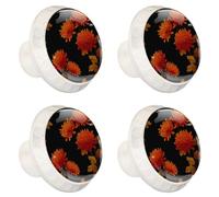 4 Pack 1.37" Dresser Drawer Knobs, Round Crystal Glass Cabinet Pulls with Screws for Kitchen, Bathroom, Nursery Kids Room (Orange Sunflower Elegant Seamless Pattern)