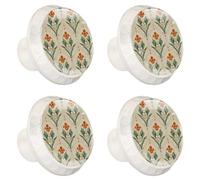 4 Pack 1.37" Dresser Drawer Knobs, Round Crystal Glass Cabinet Pulls with Screws for Kitchen, Bathroom, Nursery Kids Room (Tropical Floral in Orange on a Beige Background)