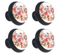 4 Pack 1.37" Dresser Drawer Knobs, Round Crystal Glass Cabinet Pulls with Screws for Kitchen, Bathroom, Nursery Kids Room (Red Pink Orange Brown Abstract Wild Flower)