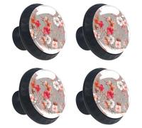 4 Pack 1.37" Dresser Drawer Knobs, Round Crystal Glass Cabinet Pulls with Screws for Kitchen, Bathroom, Nursery Kids Room (Red Orange and Brown Abstract Wildflower)