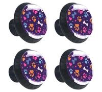 4 Pack 1.37" Dresser Drawer Knobs, Round Crystal Glass Cabinet Pulls with Screws for Kitchen, Bathroom, Nursery Kids Room (Cute Seamless Paw Hearts and Bones)