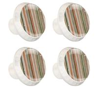 4 Pack 1.37" Dresser Drawer Knobs, Round Crystal Glass Cabinet Pulls with Screws for Kitchen, Bathroom, Nursery Kids Room (Orange Sage Green Stripe Line Background)