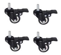 4 Pack 1.5" Swivel Caster Wheels with Brakes Heavy Duty Polyurethane Fur Casters M8 M10 M12 Threaded Stem 360° Rotation 90kg Load Capacity Black