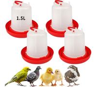4 Pack 1.5L Gravity-Fed Chick Waterer - Hanging Poultry Drinker Kit | No-Spill Water Dispenser for Chickens, Ducks, Quail, Pigeons, Brooder and Coop Use