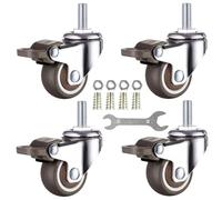 4-Pack 1 Inch Small Tiny Shopping Cart Wheel Swivel Caster Wheels Soft Rubber TPE M6x 15mm Mini Threaded Stem Caster Wheel, 33lb/15kg Load Capacity (4-Pack with Brakes)