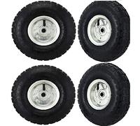 4 Pack 10" 3.50-4 Pneumatic Wheelbarrow Wheels - Heavy Duty Sack Truck Trolley Tyres - Rubber Replacement Barrow, Garden Cart & Trailer Wheels with Steel Rim (Black)