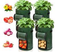 4 Pack 10 Gallon Potato Grow Bag Set Garden Plant Bags With Flap Handles Heavy Duty Aeration Fabric Pots For Garden And Planting PE Potatoes Planter Bag For Planting Vegetables Potatoes Carrot Onion