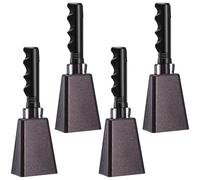 4 Pack 10 Inch Steel Cowbell with Handle Cheering Bell for Sports Events Large Solid School Bells & Chimes Percussion Musical Instruments Call Bell Alarm
