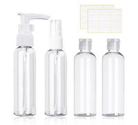 4-Pack 100ML Clear Travel Bottle Set, Spray Bottles,Refillable Liquid Containers for Lotion, Body Wash, Shampoo with 2 Pcs Labels