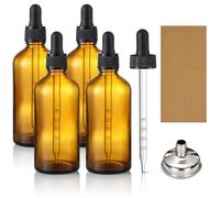 4 Pack, 100ml Dropper Bottles with 2pcs Glass Pipettes(1ml) - Essential Oils Bottles for Health, Personal Care & Beauty - 3.4oz Thick Dark Amber Glass Tincture Bottle with Eye Droppers, Leakproof