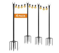 4 Pack 10Ft String Light Poles for Outside, Thickened Metal Lights Hanger Pole Outdoor with Fork, Lighting Hanging Post Accessories for Patio Decor Garden Backyard Yard Front Porch Outside Decorations