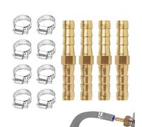 4 Pack 10mm Hose Pipe Connector Hose Brass Barb Fitting Straight Connector Coupler with 9-16mm Adjustable Stainless Steel Hose Connectors and Fittings for Water Fuel Air Gas