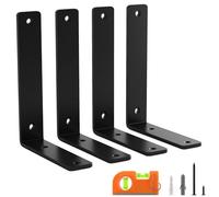 4 Pack 12 Inch Floating L Shelf Brackets for DIY,1/5 Inch Thick Heavy Duty Metal Shelf Bracket for Wall,Premium Black Powder Coated Steel