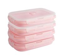 4 pack 1200ml Collapsible Food Containers, Silicone Lunch Box with Vent Lid & Snap Buckles, Leakproof BPA Free, Microwave Freezer Dishwasher Safe, Foldable Food Storage Boxes for Camping Travel, Pink
