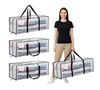 4 Pack 120L Clear Storage Bags, Heavy-Duty Waterproof Moving Boxes with Zips - Large Christmas Tree Storage Bag for Clothes Storage, Packing & Home Moving Bags