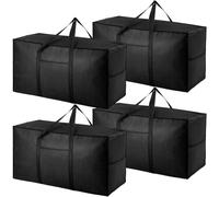 4 Pack 120L Extra Large Strong Moving Boxes with Lid, Heavy Duty Moving Storage Bags with Zippers, Carrier Bag for Travelling Duvet Clothes House Underbed