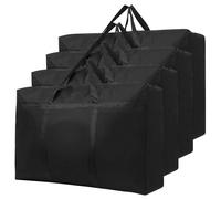 4 Pack 125L Large Storage Bags with Zips, Waterproof 600D Oxford Moving Bags, Clothes Storage Bag for Duvets, Laundry, House Garden, Underbed Storage
