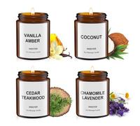 4-Pack* 128g Natural Soy Wax Massage Candles - Melts into Moisturising Massage Oil for Body Skin Care, Amber Vanilla | Coconut | Cedar Teakwood | Chamomile Lavender