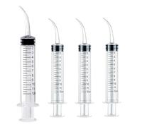 4-Pack 12ml Dental Irrigation Syringe Curved Tip - Disposable Graduated Oral Irrigator for Tonsil Stones Removal, Pet Feeding | Home Dental Care & Lab Use