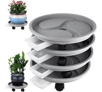 4-pack 13" Plant Caddy with Wheels, Drainage Tray & Heavy-duty Casters - Large Rolling Plant Stand for Moving Heavy Pots, Indoor & Outdoor Use, Grey