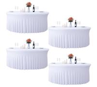 4 Pack 132 inch White Round Tablecloth, Fitted Tablecloths for 6 FT Round Tables, Spandex Table Cloths for Circle Tables for Wedding Photography Party Professional Events 16th Birthday Decorations