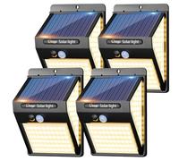 [4 Pack] 140LED Solar Security Lights Outdoor, Solar Motion Sensor Lights 270ºWide Angle Waterproof Solar Powered Durable Wall Lights Outside 3 Modes for Garden Fence Door Yard Pathway ,Warm White