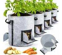 4 Pack 15 Gallon Potato Grow Bags with Unique Harvest & Visible Window, Potato Grow Bags with Flap Window, Sturdy Handle, Non-Woven Planter Pot, Plant Garden Bags for Vegetables, Tomatoes