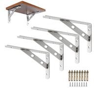 4 Pack 150 x 110mm Shelf Bracket with Dual Connection Holes, Heavy Duty Silver Stainless Steel, Extra Stable TV & Floating Shelf Support Bracket for Wall Mounting