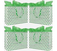 4 Pack 16.5" Extra Large Gift Bags with Tissue Paper for Mother's Day, Birthday Party Presents Any Occasions (Green)
