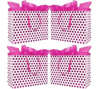 4 Pack 16.5" Extra Large Gift Bags with Tissue Paper for Mother's Day, Birthday Party Presents Any Occasions (Rose Red)