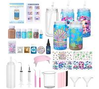 4 Pack 16 Oz Ocean Sand Beach Acrylic Snow Globe Tumbler DIY Starter Kit, Double Wall Plastic Pre-Drilled Snowglobe Tumbler Supplies Craft Tool Set