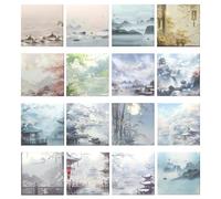 4 Pack 16 Style Chinese Style Sticky Note,320 Sheets Vintage Chinese Landscape Ink Wash Painting Self-Stick Note Pads Writing Memo Pads Message Note Stationery Gift for Kid Student School Office Suppl