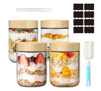 4-Pack 16oz Glass Mason Jars with Screw Lids - Leakproof Overnight Oats Containers, Wide-Mouth Salad & Yogurt Pots for Snacks, Cereals,Coffee,Spices,Pickling & Meal Prep(Airtight Food Storage Jars)