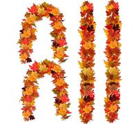 4 Pack 175cm Artificial Maple Leaf Garland, Autumn Fall Hanging Vine Decoration for Thanksgiving, Halloween, Wedding, Fireplace, Christmas, Indoor Outdoor Autumn Foliage Decor