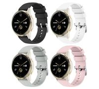 4 Pack 18mm Silicone Bands for Garmin Venu 3S / Vivoactive 4S / Venu 2S / Vivomove 3S, Soft Sport Replacement Straps for Garmin Forerunner 255S / 265S Smartwatch, Black/White/Grey/Pink, One Size