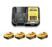 4 Pack 18V 8.0Ah Replacement for Dewalt 18V Battery + 1pc DCB112 Charger Set Compatible with Dewalt Battery DCB184 DCB200 DCB181 DCB201 DCB204 Cordless Tools with LED Indicator