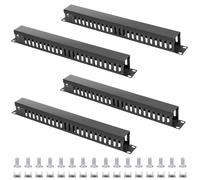 4 Pack 19 Inch 1U Server Rack Cable Management -24 Slot Horizontal Rack Mount Cable Manager with Rack Screws - Cable Raceway Wire Duct Channel Track Cord Organizer with Cover for Server Rack & Cabinet