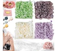 4-Pack 2-in-1 Bath soap Sponge, exfoliating Bath loofah with Drawstring soap Bag for Wrapping soap Bath Sponge, Double-Sided exfoliating mesh Bath Ball, efficient Cleaning, Smooth Skin