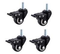 4-Pack 2" M8 Threaded Swivel Caster Wheels, 360° Rotating with Brakes, Quiet Double Bearing, Black - Perfect for Nightstands, Desks, Baby Cribs, and Furniture